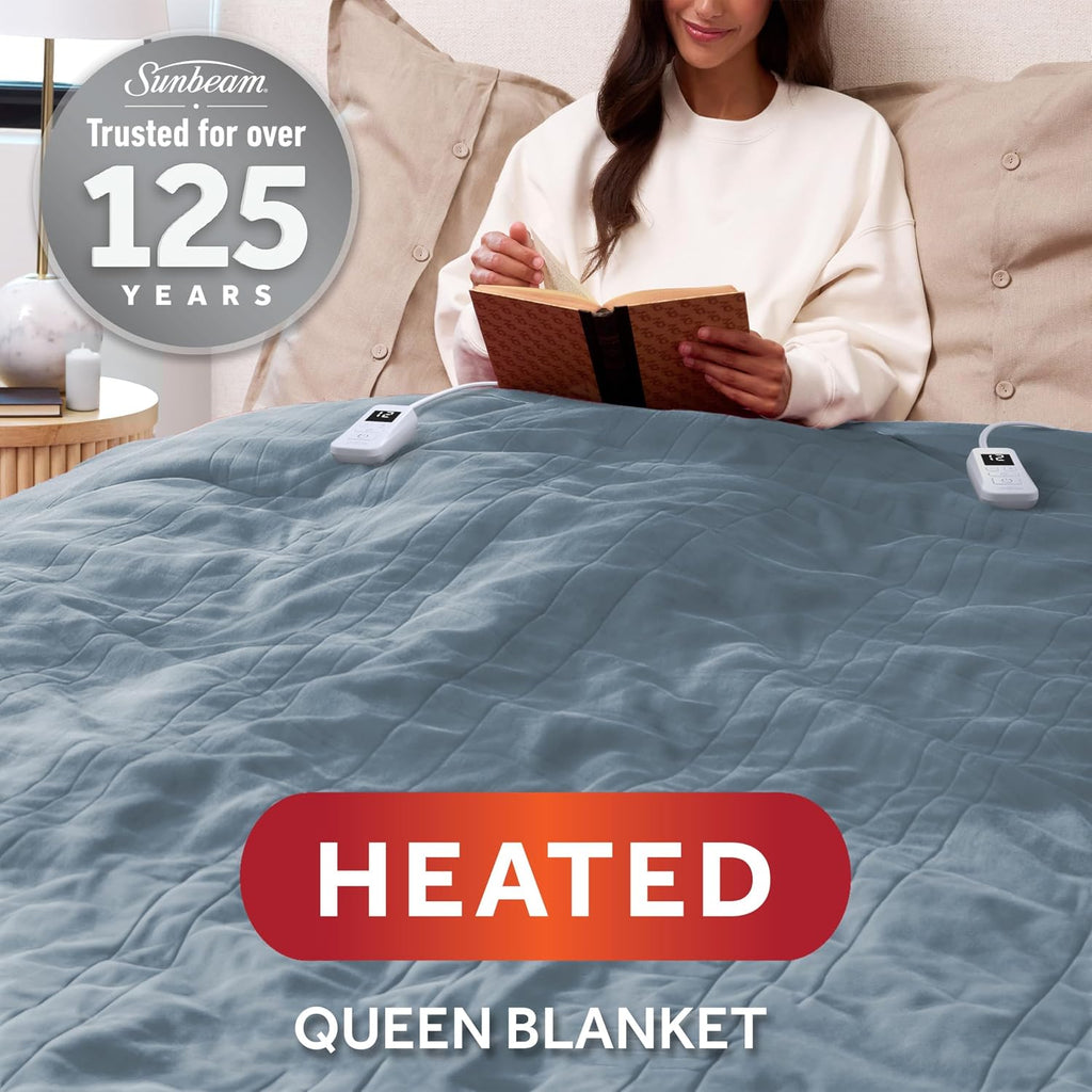 Royal Luxe Microplush Heated Blanket 12 Heat Cadet Blue Full