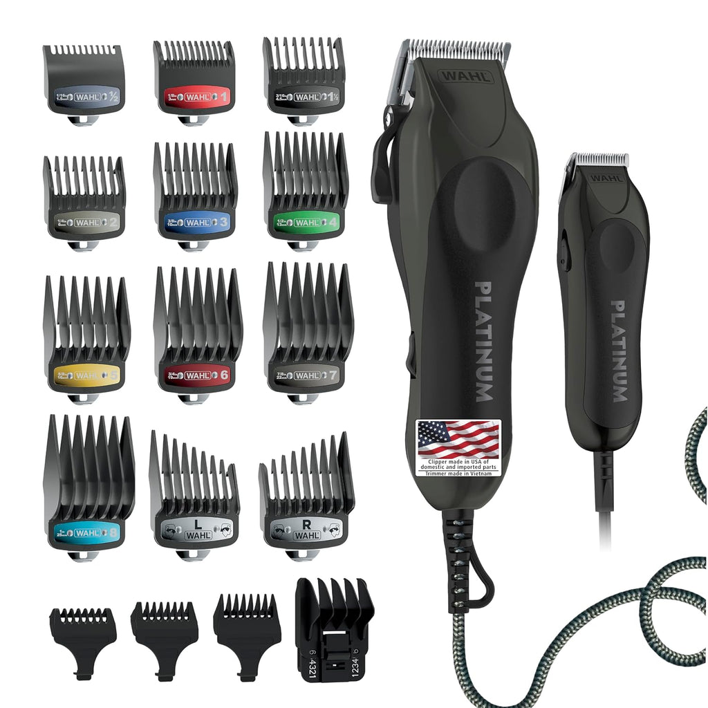 USA Pro Series Platinum Corded Hair Clipper & Corded Trimmer Kit | At Home Haircutting And Beard Touch-Up Kit With