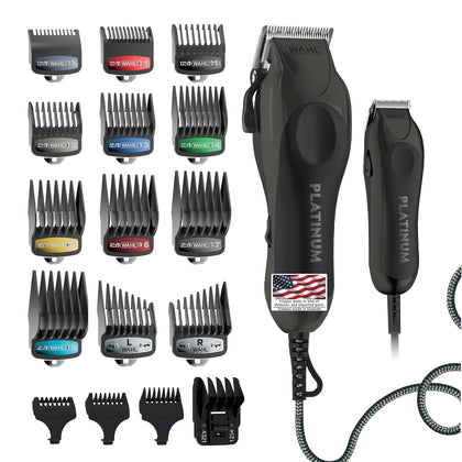 USA Pro Series Platinum Corded Hair Clipper & Corded Trimmer Kit | At Home Haircutting And Beard Touch-Up Kit With