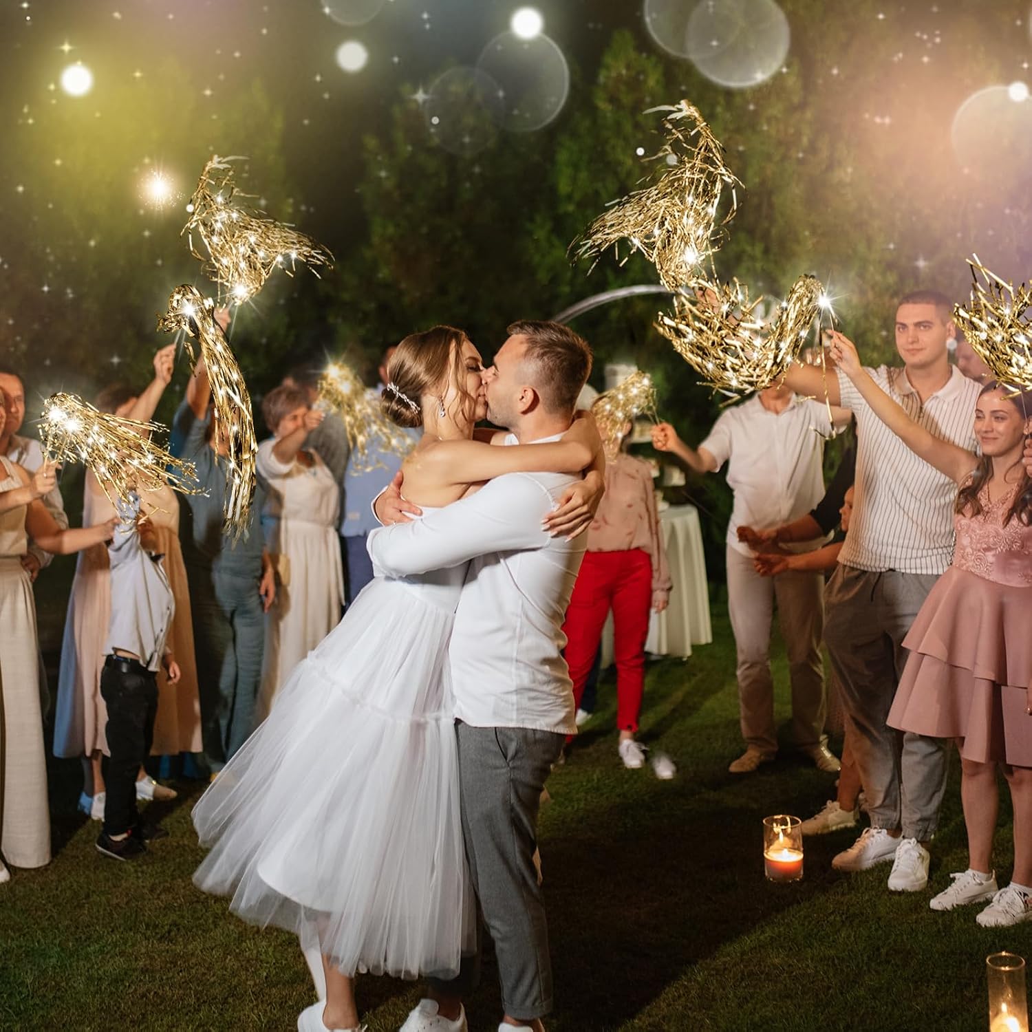 48 Pcs Light up Wedding Wands Sparkler Tinsel Send off,Champagne