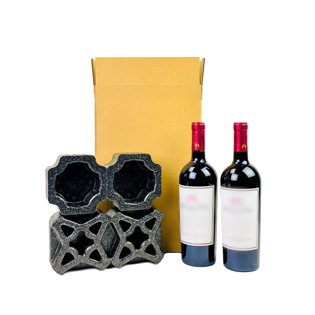 Double Bottle Wine Shipping Box with Protective Foam Insert, Recyclable Corrugated Mailer, Fits Most 750ml Wine