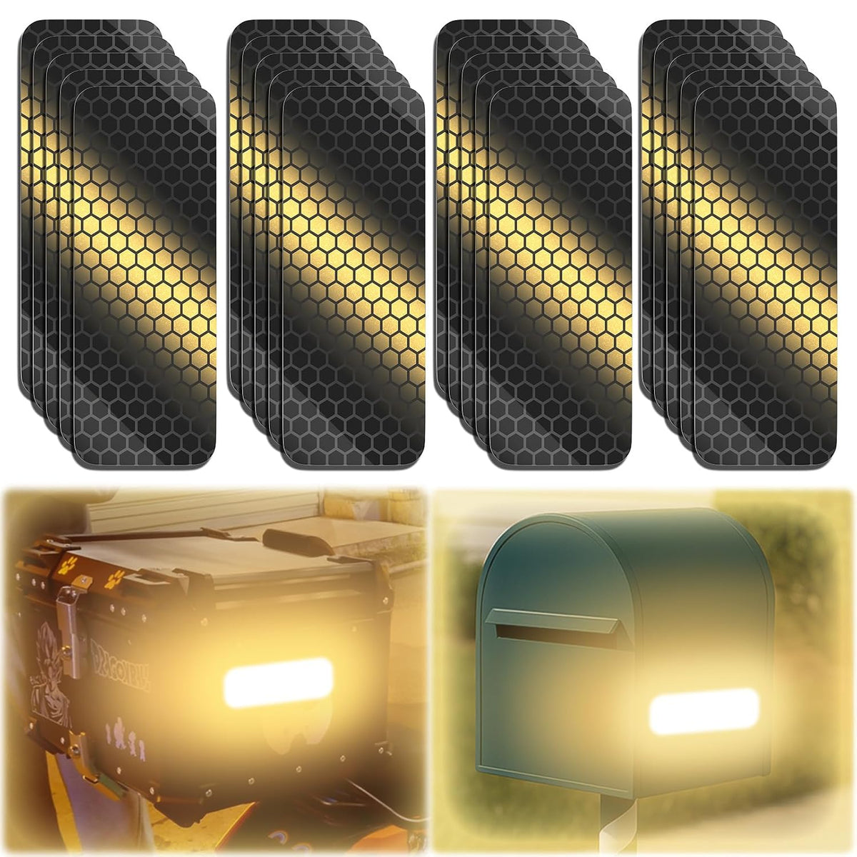 20 Pcs Super Reflection Reflective Stickers, Safety Reflective Tape for Car Bike Mailbox Helmet, Black Conspicuity
