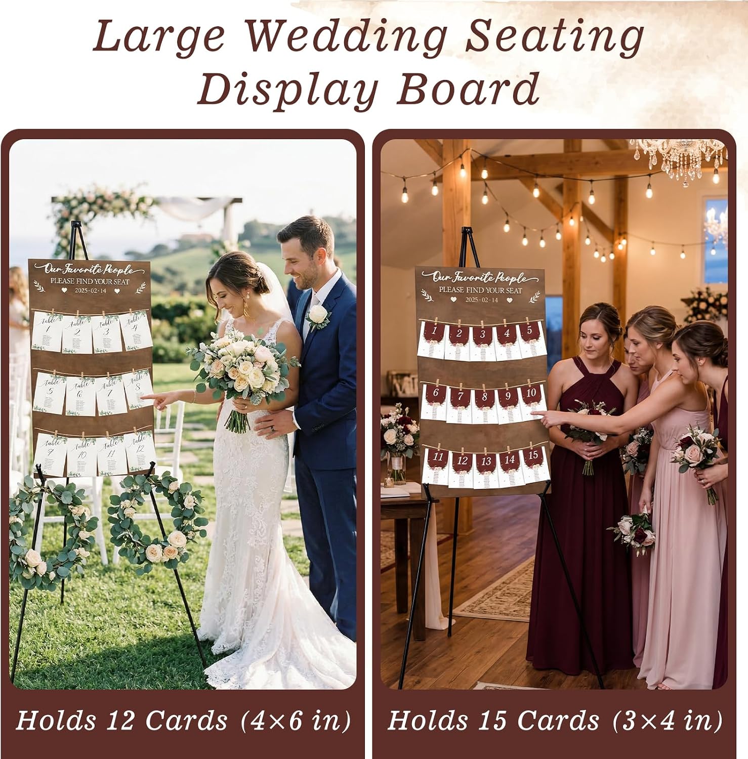 Seating Chart for Wedding Reception Display, 29.5x16.5 Inch Rustic Wedding Seating Chart Board with Display Stand