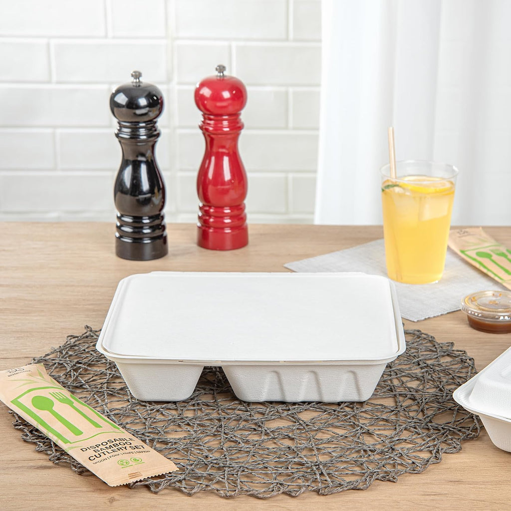 White Bagasse Rectangle Clamshell Container, 100 Ct