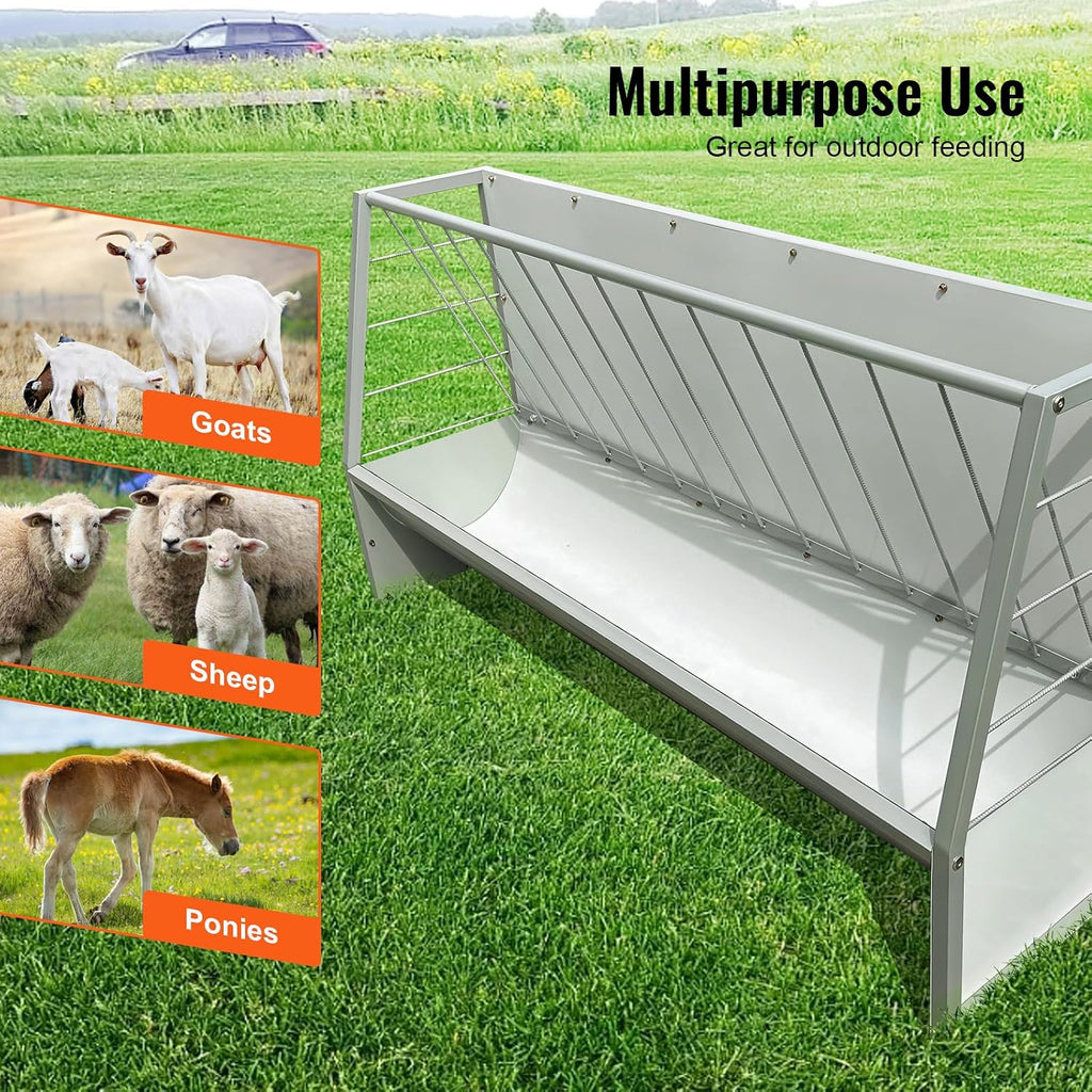 5 Ft Livestock Feeder 57 Gallon | Metal Pasture Hay Feeder, Outdoor Pasture Feeder for Sheep, Goats, Pony and
