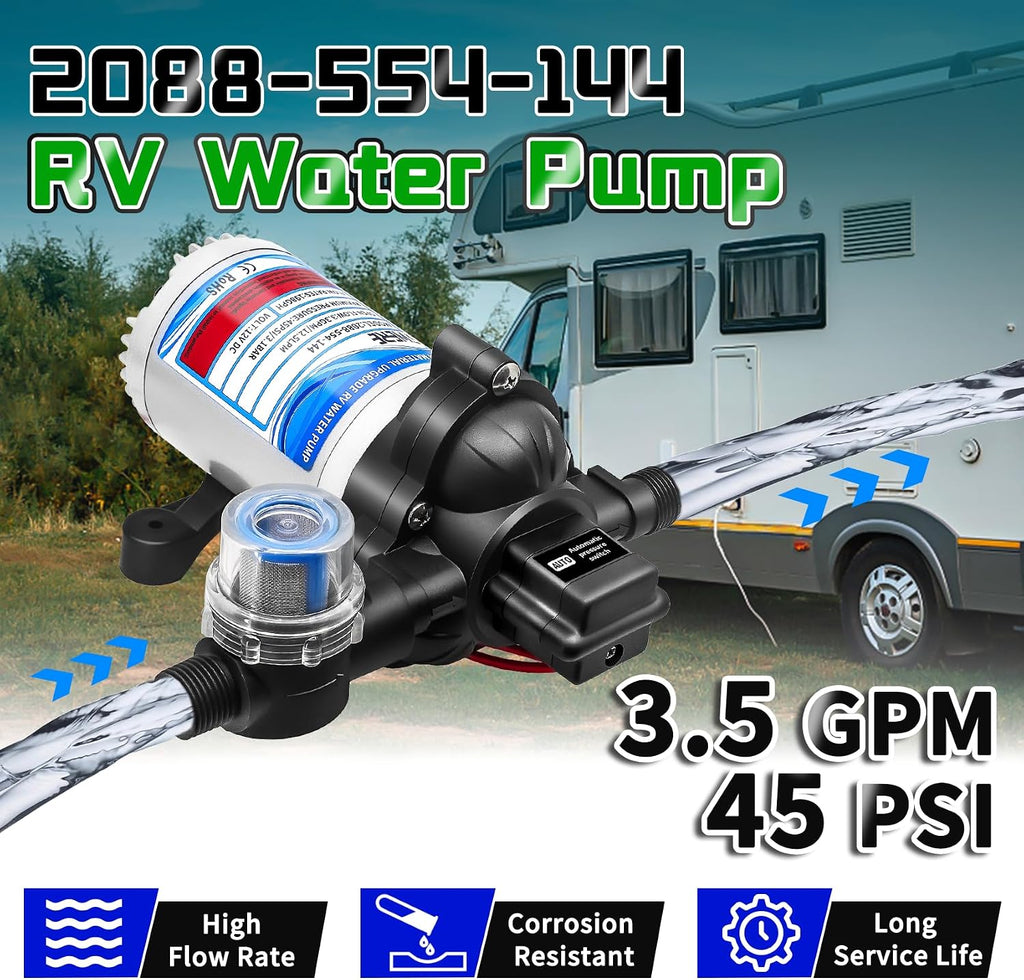 12V Fresh Water Pump,2088-403-144/2088-554-144 Diaphragm RV Pump,45 PSI 3.5 Gallons Per Minute RV Water Pump with 1/2MNPT Connection for Agricultural Spraying RV Marine Yacht