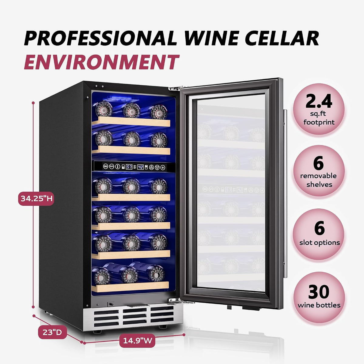 15" Wine Cooler Refrigerator,30 Bottle Dual Zone Wine Fridge,Silver