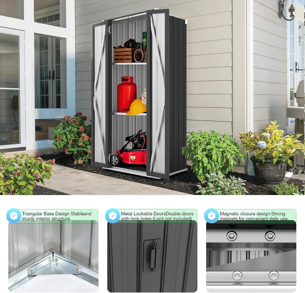 Outdoor Storage Cabinet, Outdoor Cabinets Waterproof with Shelves, Vertical Tall Garden Outdoor Cabinet, Sheds &