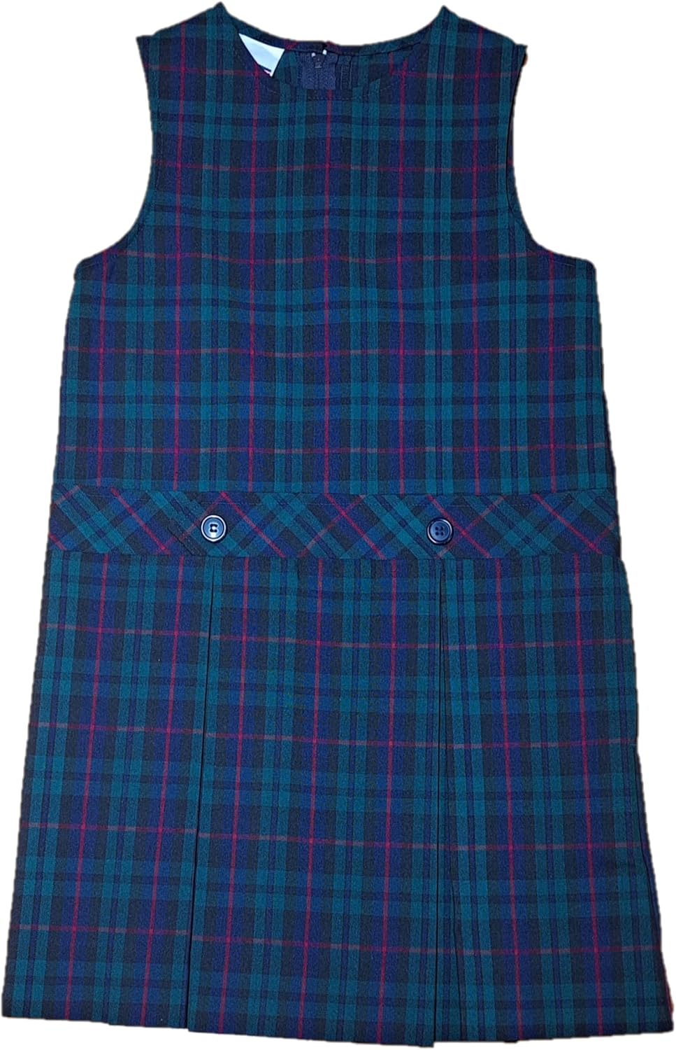 Kids Plaid-98 Jumper Dress, School Uniform, Size 7, Navy/Green/Red