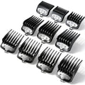 Clipper Guards Set Compatible with Most Wahl Clipper, Black, 10 pcs | Replacement Cutting Guides, 1/16" to 1", 10