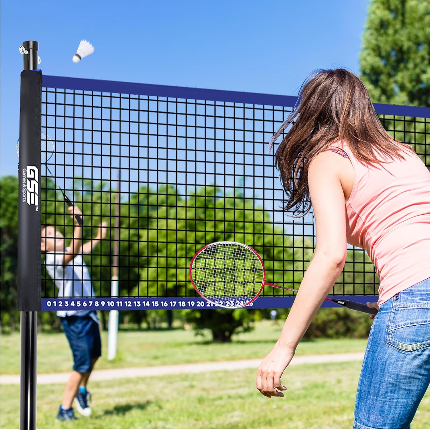 GSE Badminton and Volleyball Combo Set, Yard Net Game, for Outdoor | Easy Assembly Net Set, Ball, Pump, Boundary Line