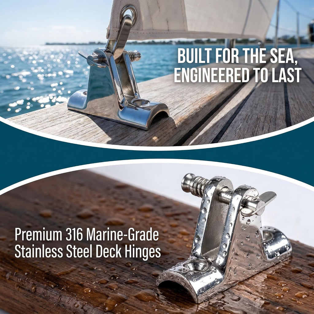 Mxeol Bimini Top Deck Hinges Fitting Concave Base Hardware with Quick Pins