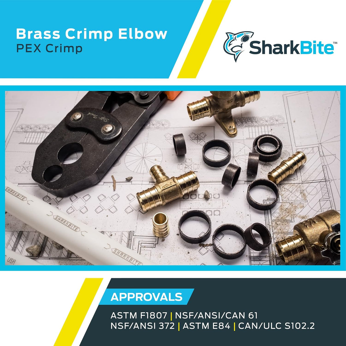 SharkBite 1 Inch Crimp 90 Degree Elbow, Brass Plumbing Fitting, PEX Pipe, PE-RT, UC260LFA