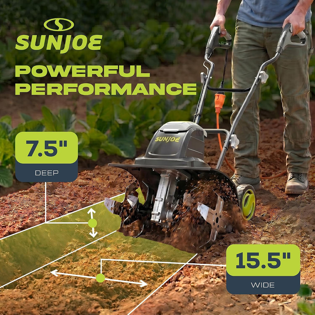 Corded Electric Garden Tiller & Cultivator with 15-Amp Motor and 6 Steel Tines – Heavy-Duty Rototiller with 15.7"
