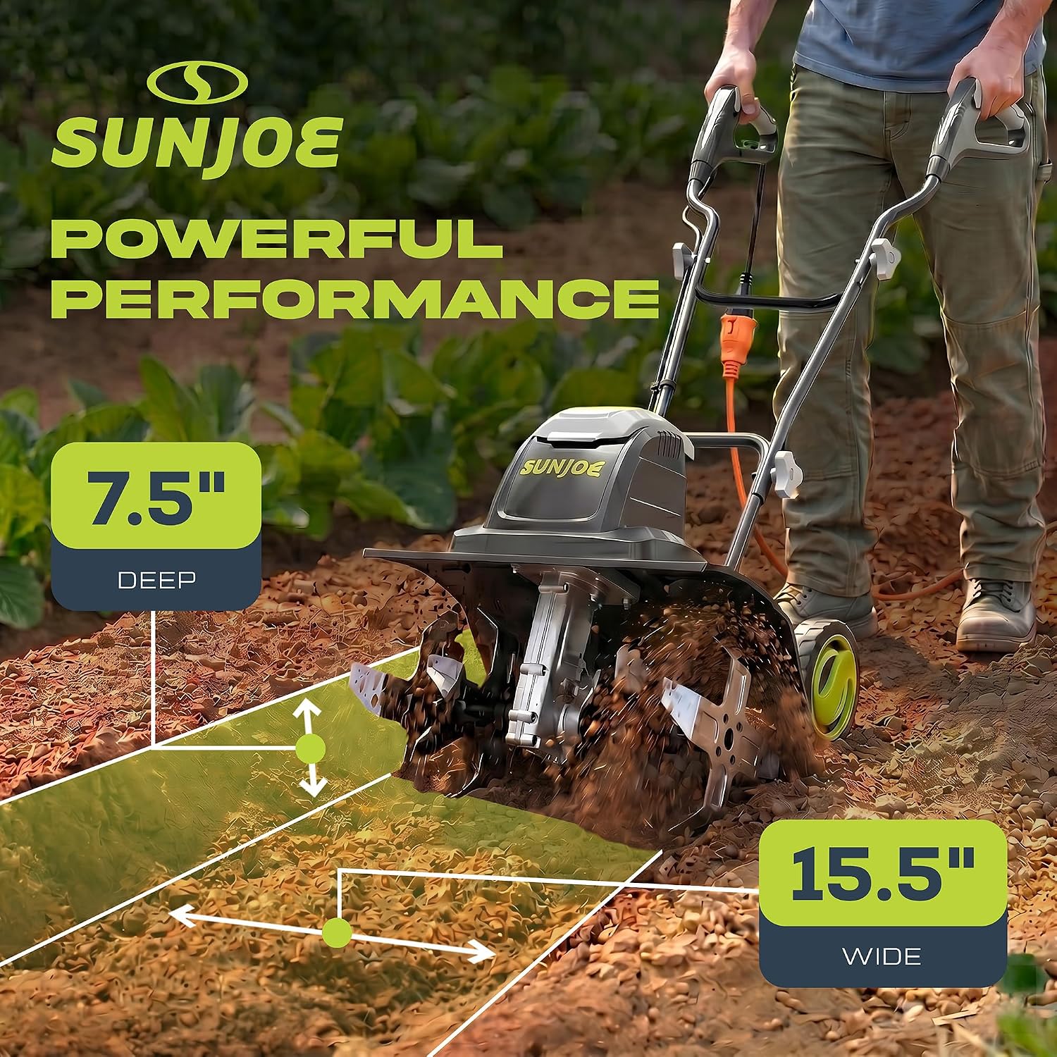 Corded Electric Garden Tiller & Cultivator with 15-Amp Motor and 6 Steel Tines – Heavy-Duty Rototiller with 15.7"
