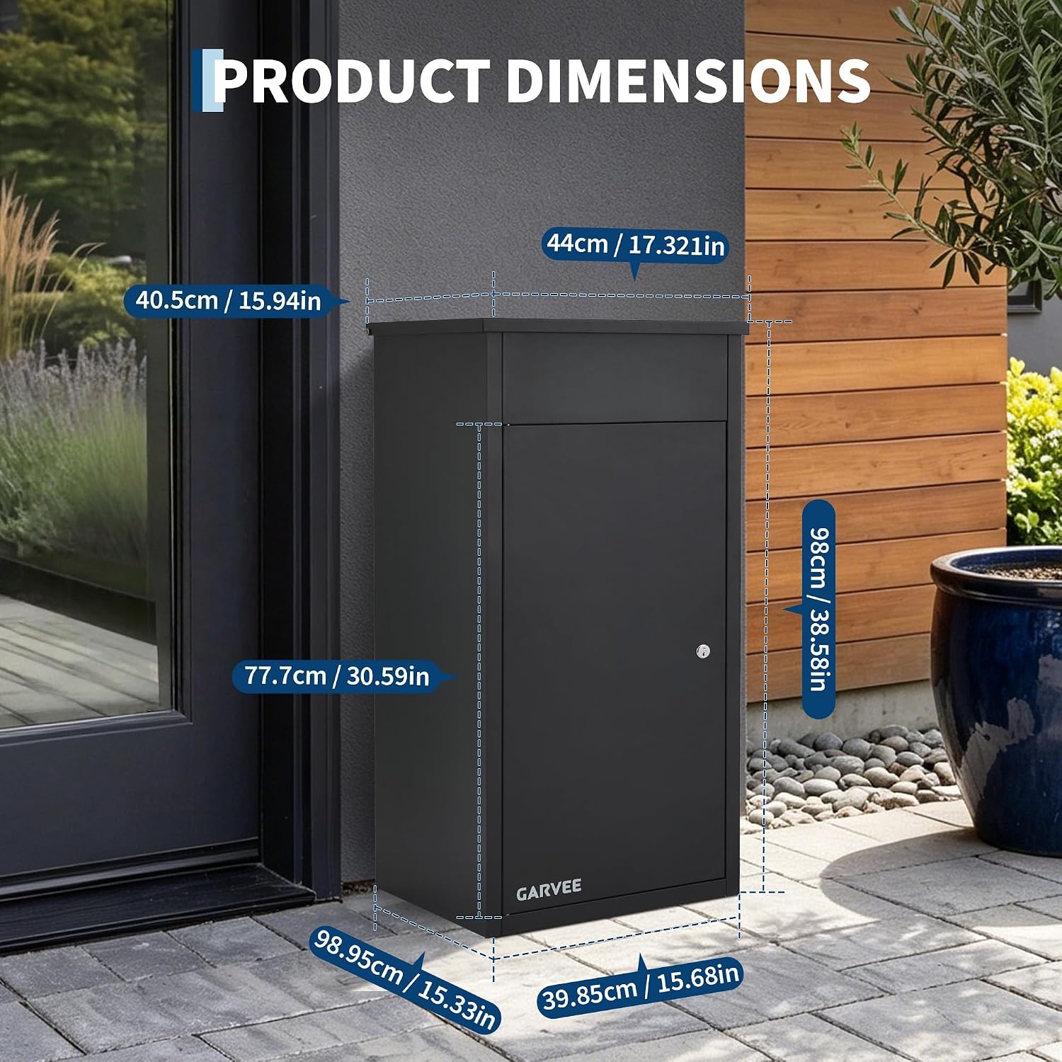 Galvanized Steel Package Delivery Box Outdoor, 17.3" x 15.9" x 38.6" | Flip-Top, Anti-Theft, Secure Lock System and