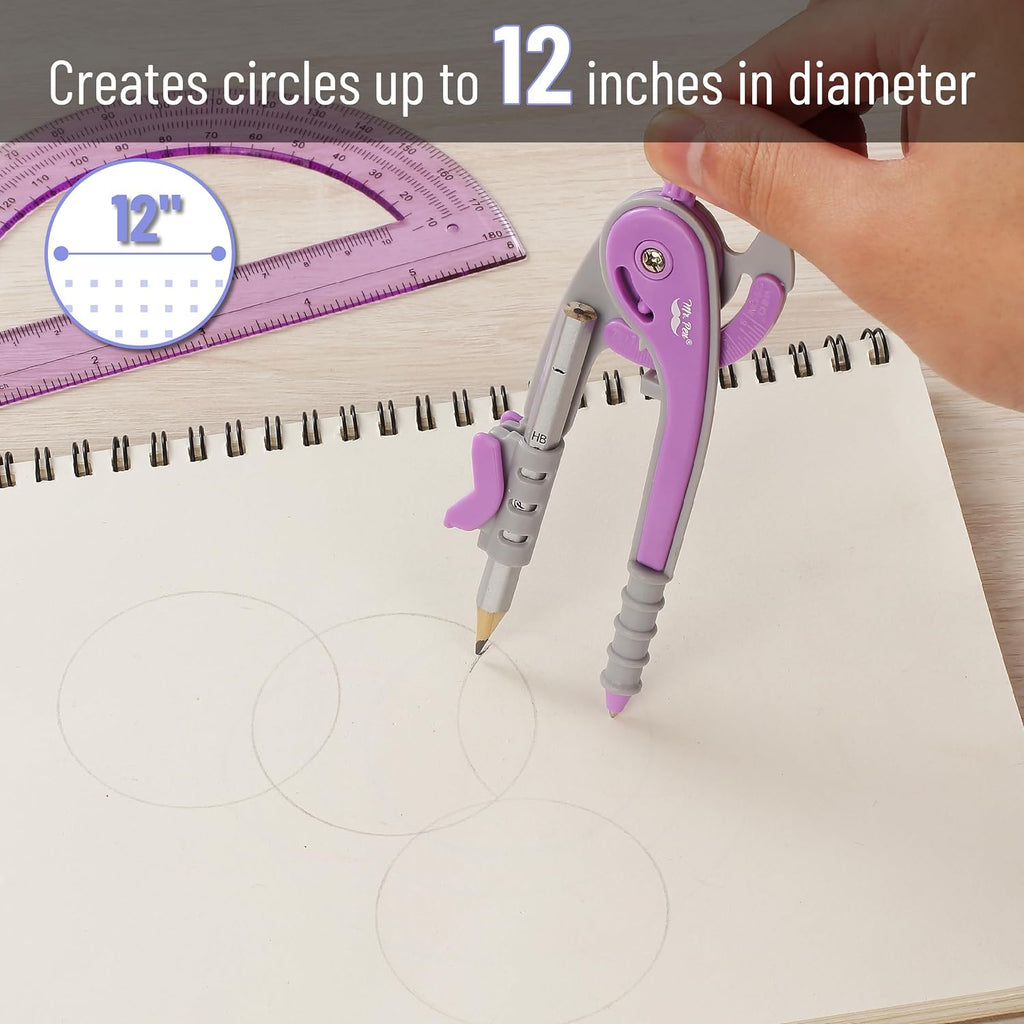 Geometry Compass and Protractor Set, 6 Inch Compass | 6 Inch Protractor, Drawing Tool for School, Clear Plastic, Easy