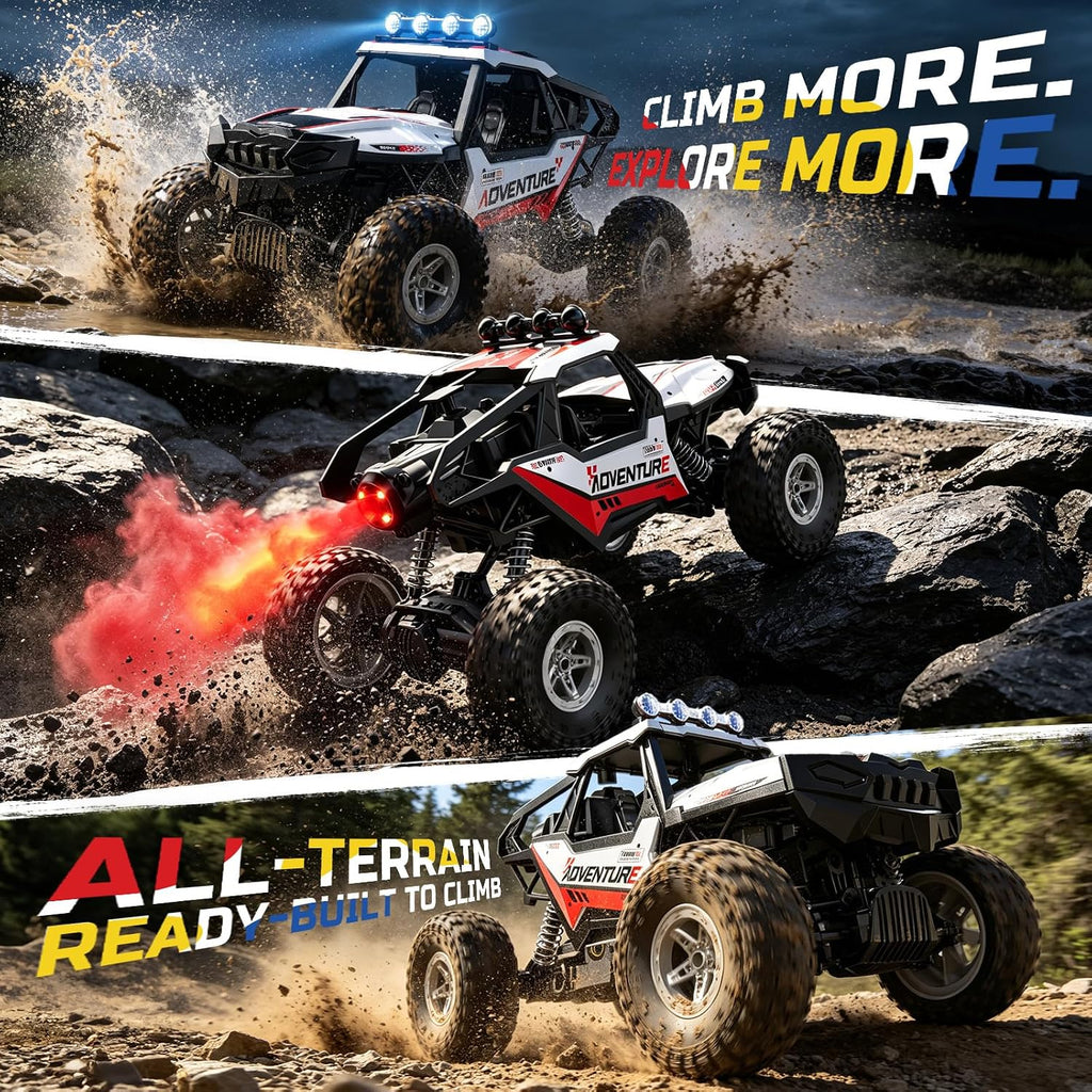 DE125 1:14 RC Car for Kids,4WD Remote Control Off-Road Monster Truck | RC Rock Crawler with Mist Spray,Metal Shell