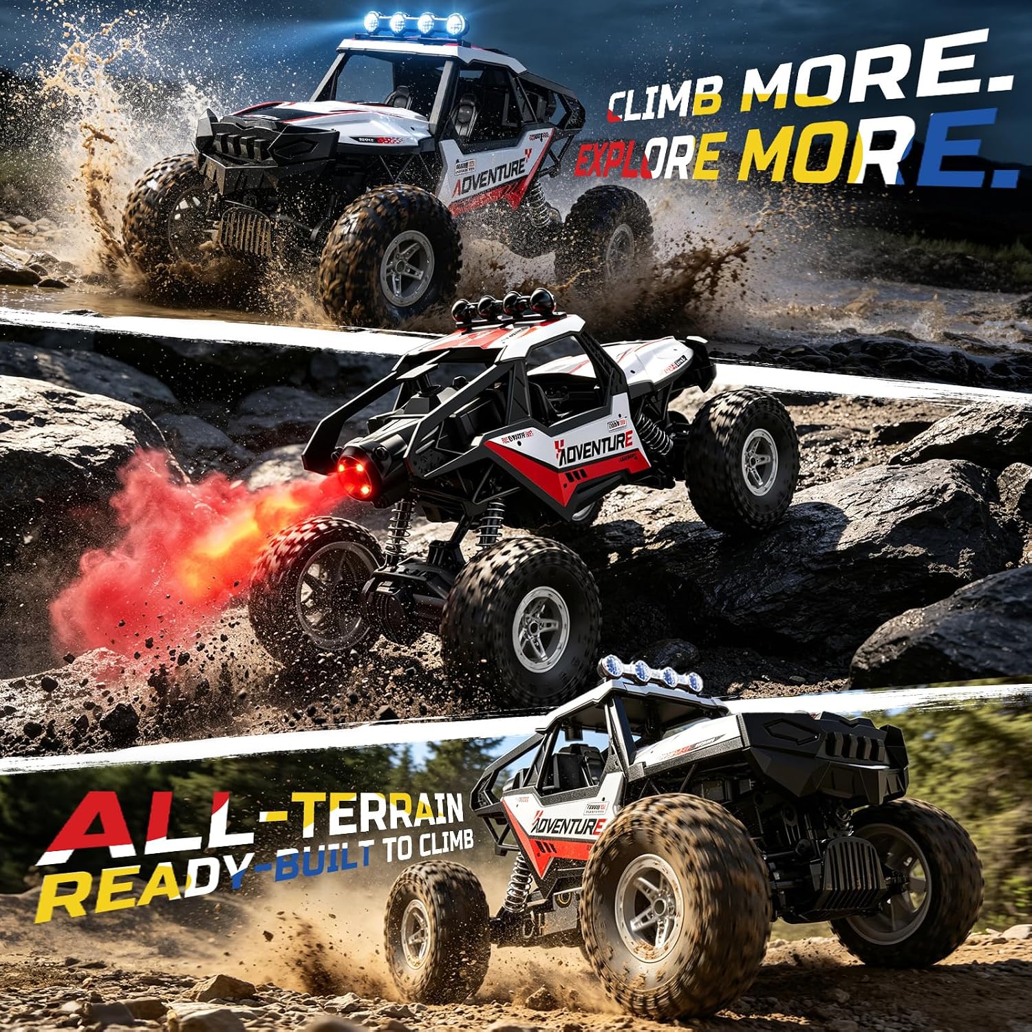 DE125 1:14 RC Car for Kids,4WD Remote Control Off-Road Monster Truck | RC Rock Crawler with Mist Spray,Metal Shell