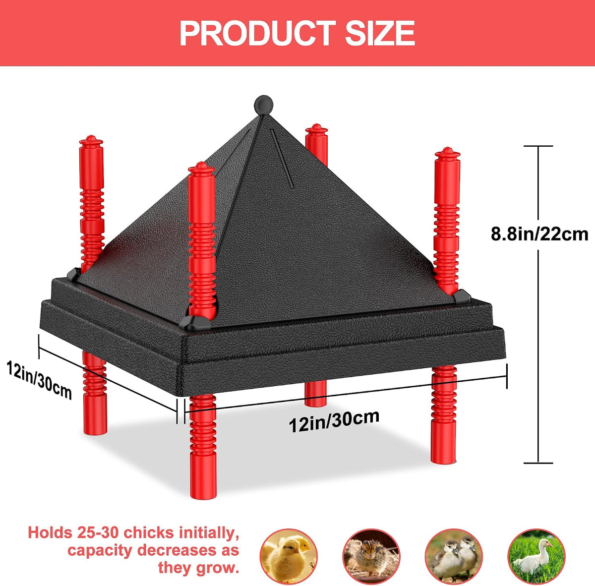 Chick Brooder Heating Plate with Anti Stand Cone, 12"x12" Fixed Temp Black