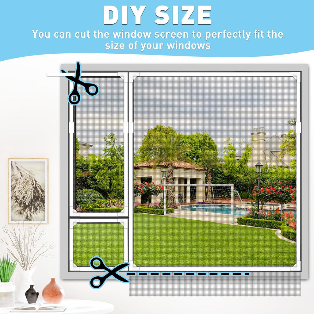 Magnetic Window Screen, 40x59in, White Frame Gray Fiberglass Mesh