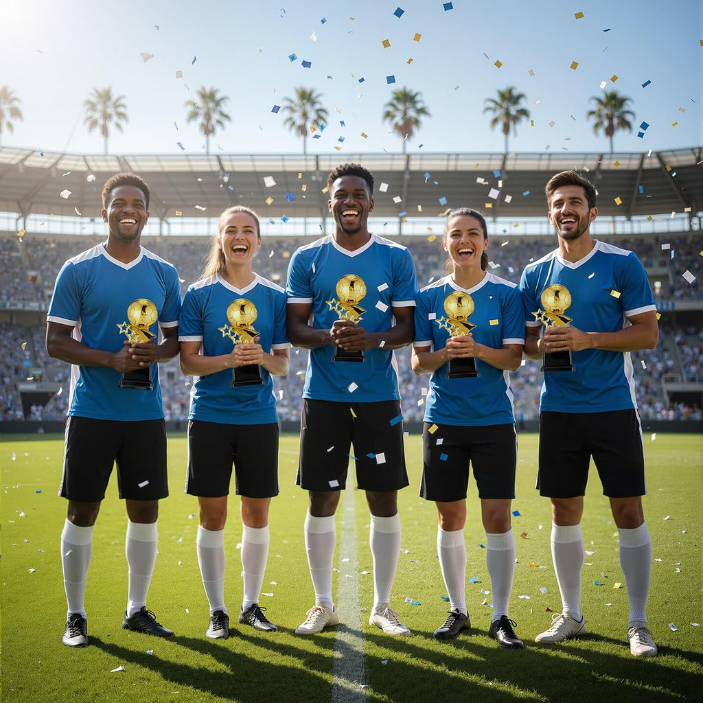 Soccer Trophies for Awards, 7.4 Inch Tall Gold Participation Plastic Trophy Cups Sports Tournament Contest Trophies