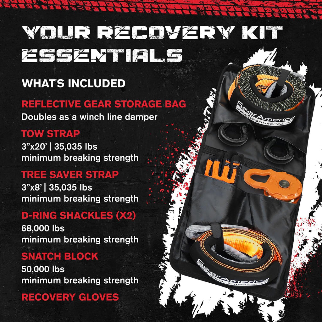 GearAmerica Mega Recovery Kit - 35,053 lbs, Black - D-Ring Shackles