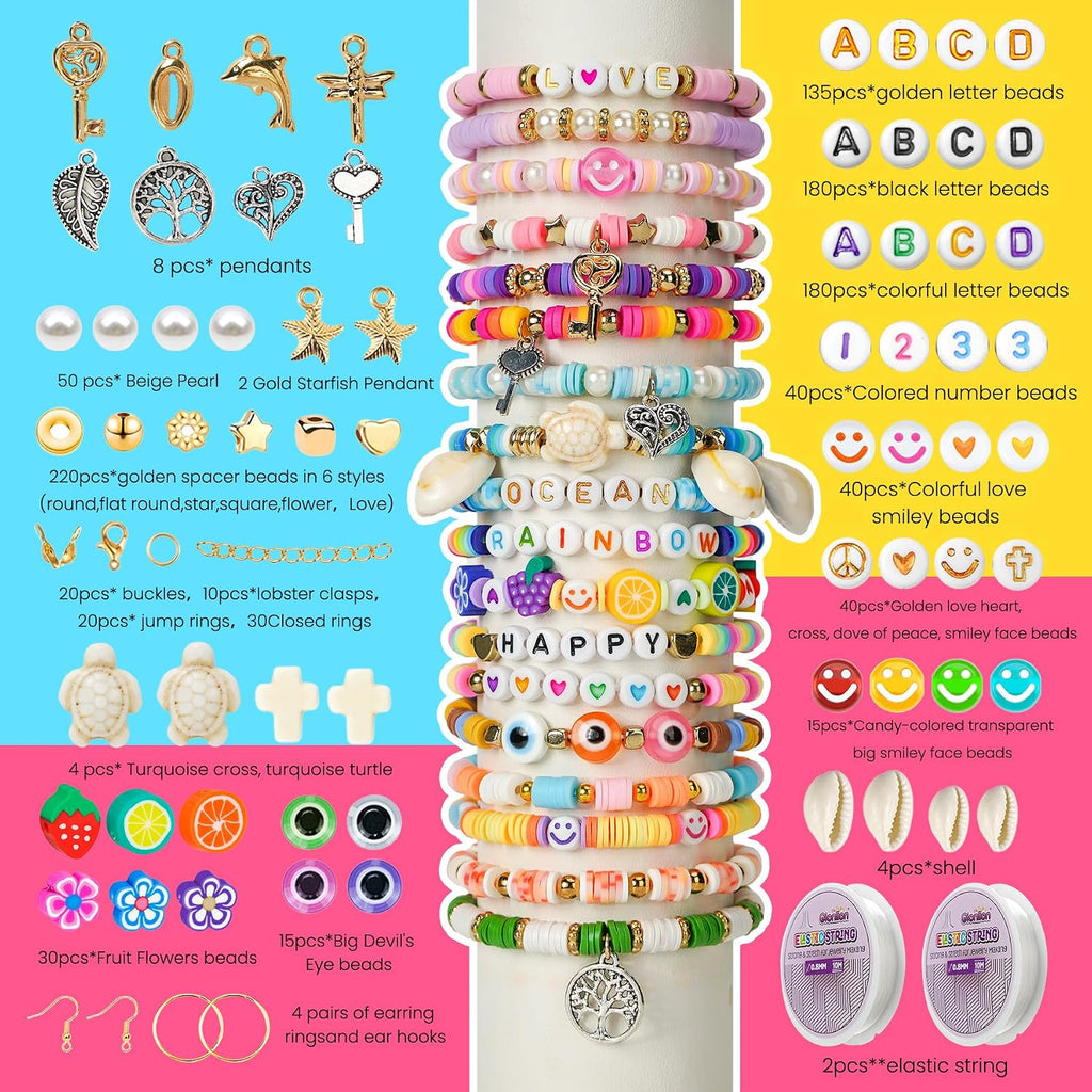 30,000 Pcs Clay Beads Bracelet Making Kit, 168 Colors 8 Boxes Flat Preppy Beads for Friendship Bracelets, Jewelry Kit