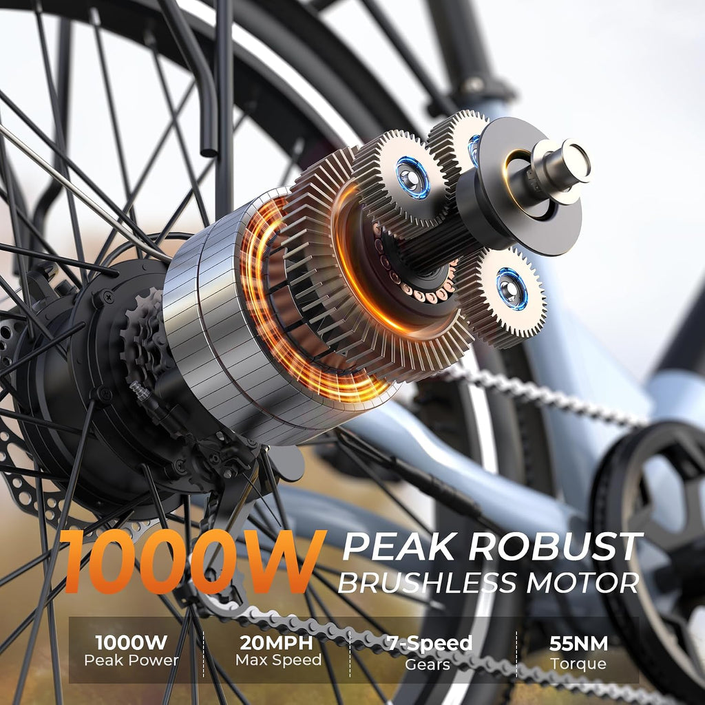 Electric Bike for Adults,26" Step-Thru EBike with 1000W Peak Motor,50 Miles 20MPH Adult Electric Bicycles with 48V