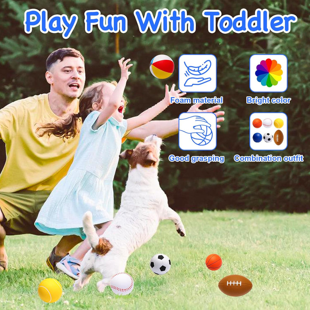 Mini Sports Balls 2.8 inch Set of 6 Foam Ball for Kids Soft Balls for Toddlers with Bag Includes Soccer, Basketball