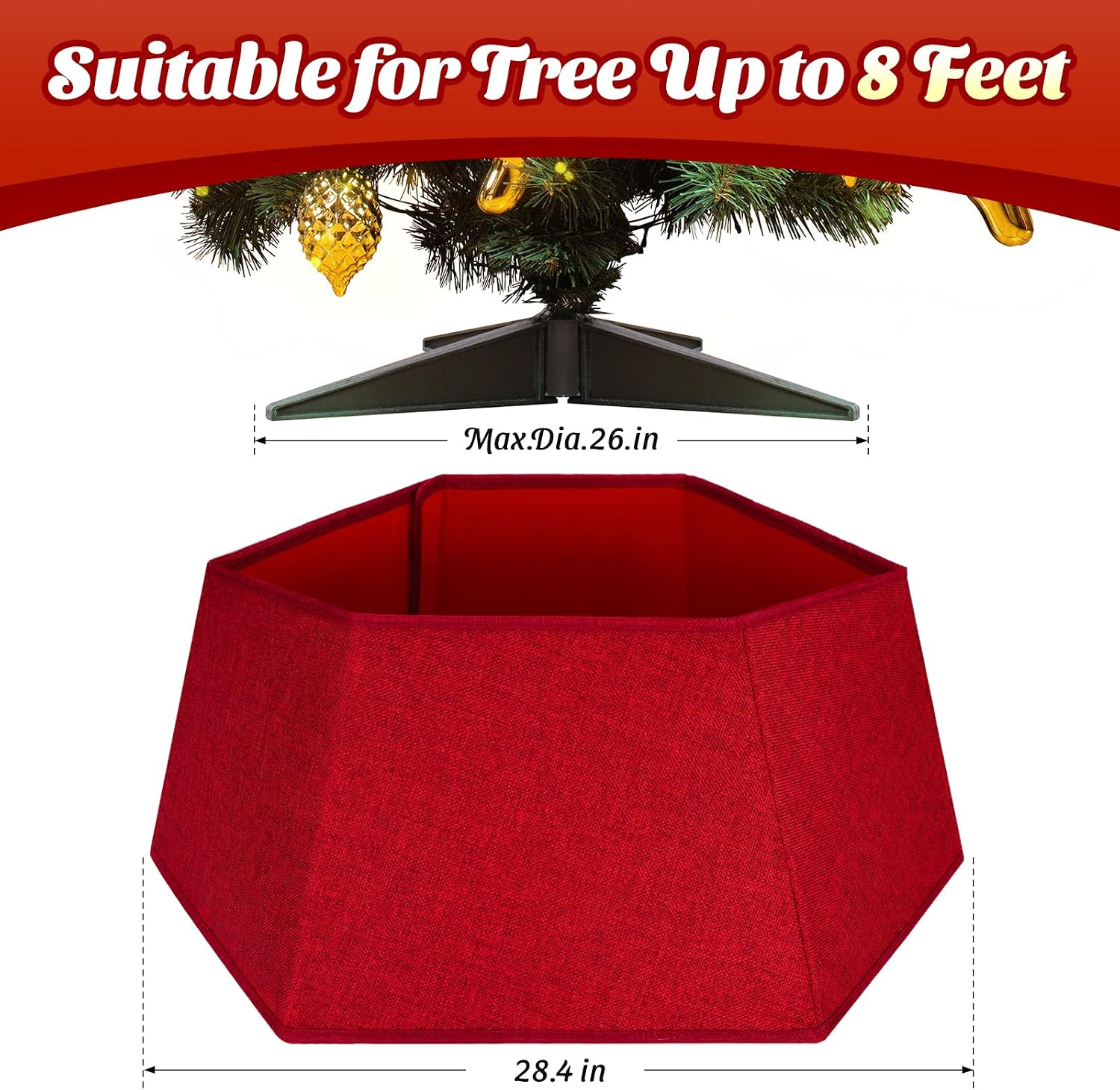 Christmas Tree Skirt 26’’ Christmas Tree Skirts Collar Stand, Foldable Christmas Tree Ring for Artificial Trees