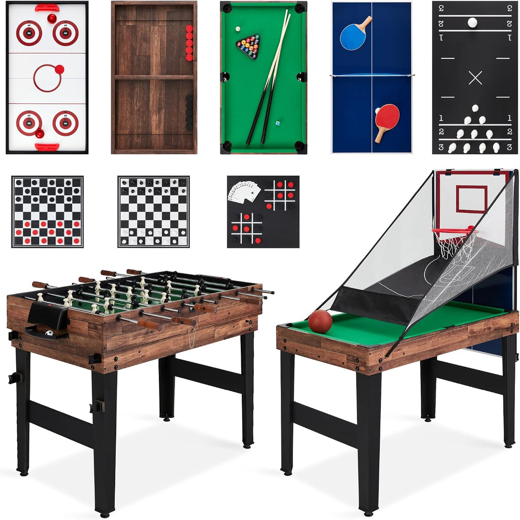 Combo Game Table Set for Home, Game Room, Friends & Family w/Ping Pong, Foosball, Basketball, Air Hockey, Archery