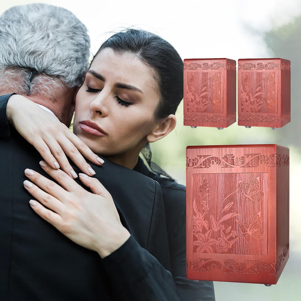 Wooden Cremation Urn for Human, Wood Handmade Engraved Decorative Box, Funeral Urns for Adult Male Female Burial or