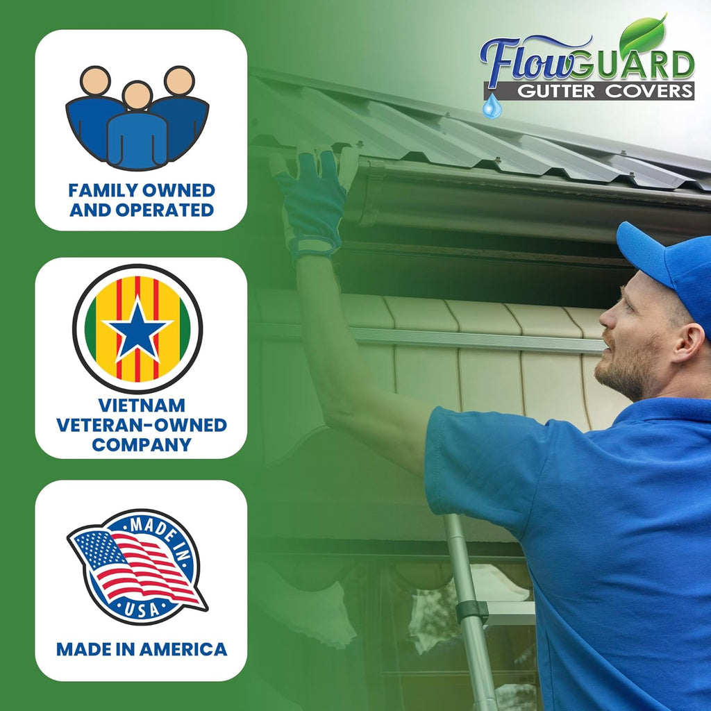 FlowGuard Gutter Guard, USA Made Professional DIY 5 Inch 50-Year Gutter Cover Leaf Protection System - Brown