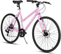 HILAND 700C Hybrid Bike, 7-Speed Urban Commuter Bicycle for Men & Women, Lightweight Aluminum Frame, Dual Disc