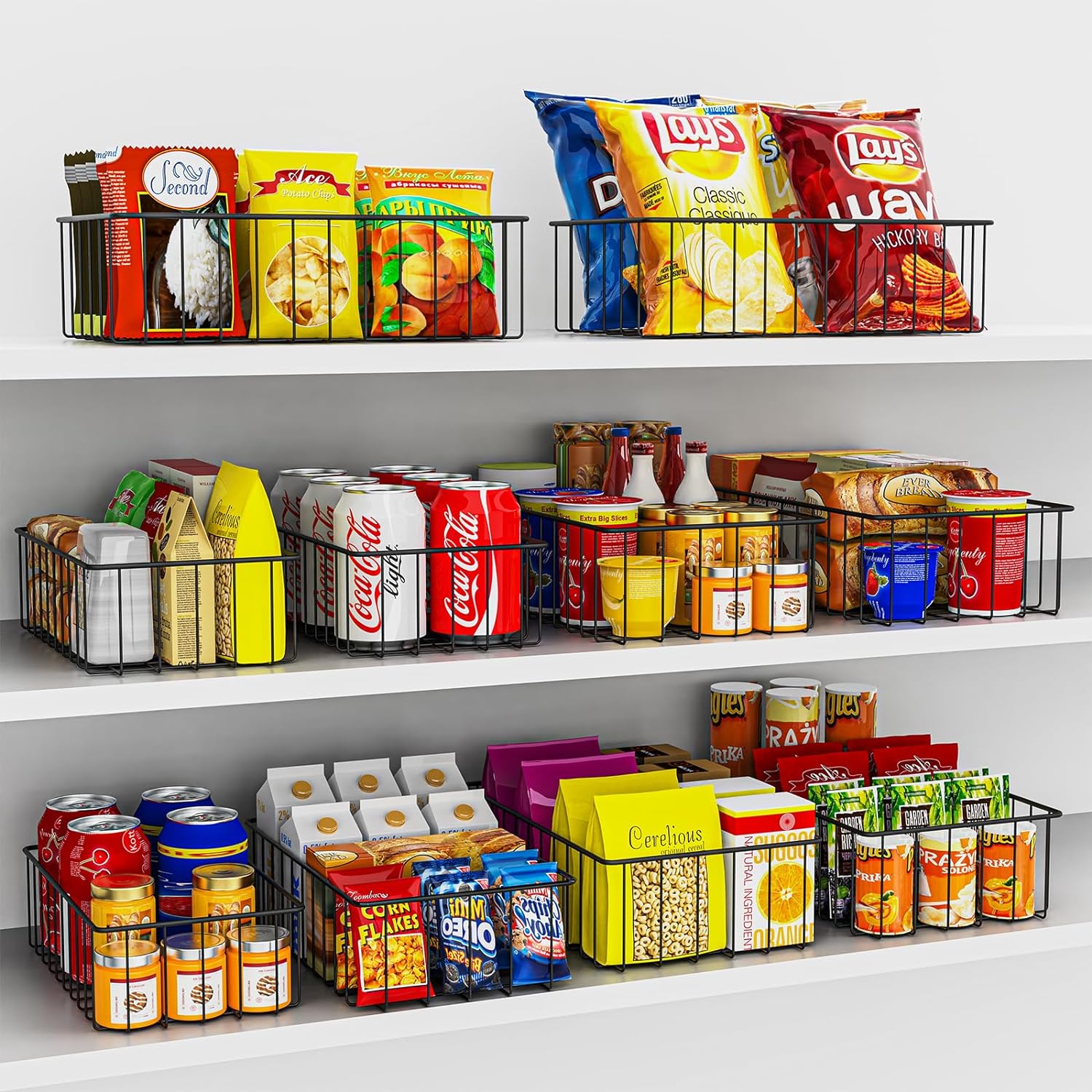 12 PACK (3 Szie) Small Wire Storage Baskets for Organizing,Pantry Organization Bins for Cabinets, Metal Basket for