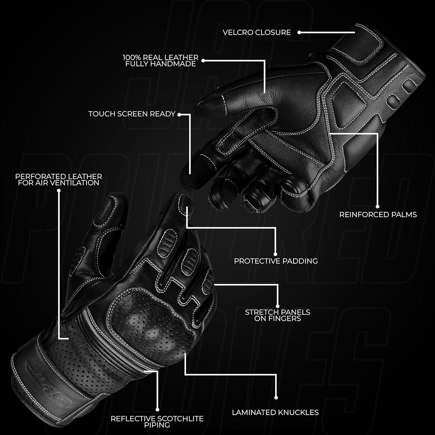 Motorcycle Gloves - Premium Leather Perforated Motorcycle Gloves for Men with Knuckle Protection | Touchscreen