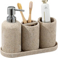 Bathroom Accessories Set,4 PCS Bathroom Organizer,Sand Stone Look,Beige | Simple, Modern Decor, Twill, With 10OZ Soap