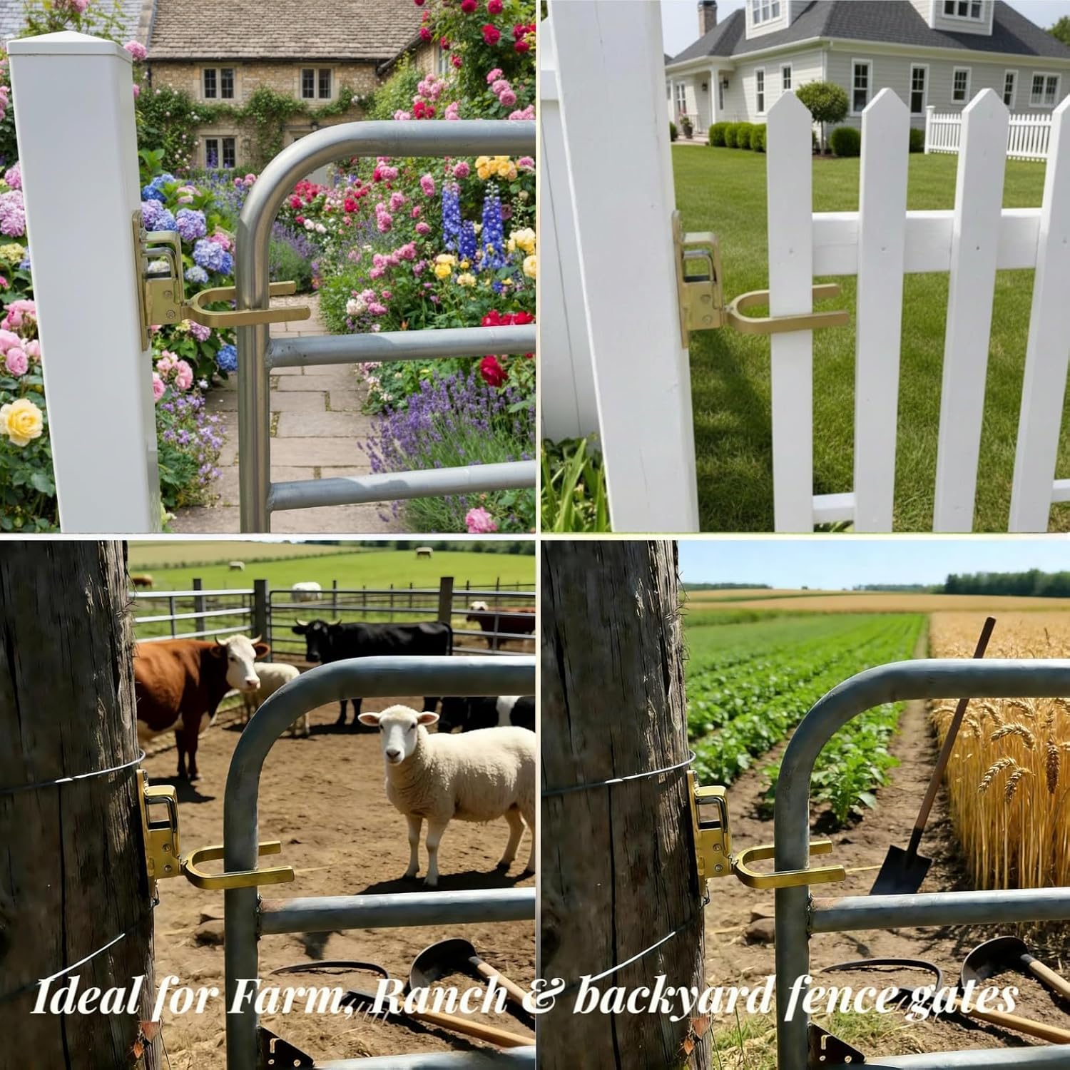 Heavy Duty Gate Latch for Farm & Ranch Gates, One Hand Automatic Spring Lock, Instant Self Locking Gate Latch for