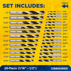Brad Point Spiral Drill Bit Set Chrome Vanadium Sizes 1/16″–1/2″, 29 Pcs | Brad Point Drill Bit Set – Chrome Vanadium