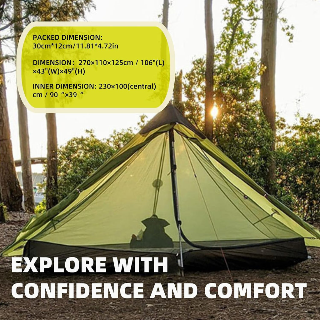 3FULGEAR Ultralight Tent for Backpacking, LANSHAN 1 Trekking Pole Tent 1 Person 3/4 Season Lightweight Easy Set Up