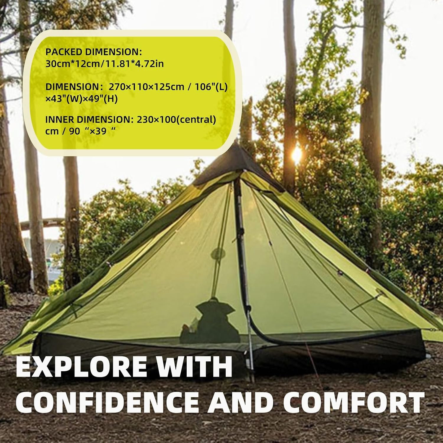 3FULGEAR Ultralight Tent for Backpacking, LANSHAN 1 Trekking Pole Tent 1 Person 3/4 Season Lightweight Easy Set Up