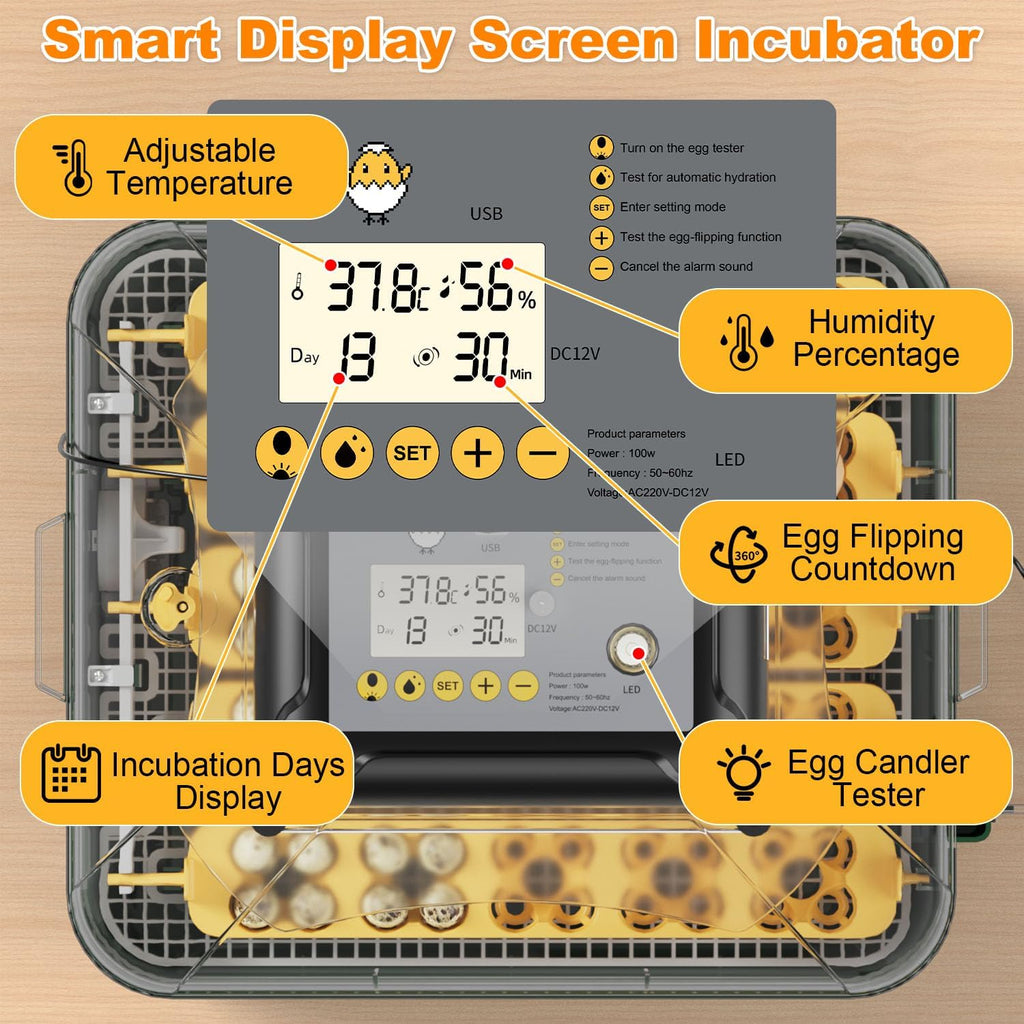 125 Egg Incubator for Hatching Eggs with Automatic Egg Turning, Temperature & Humidity Display, Hatch Day Countdown