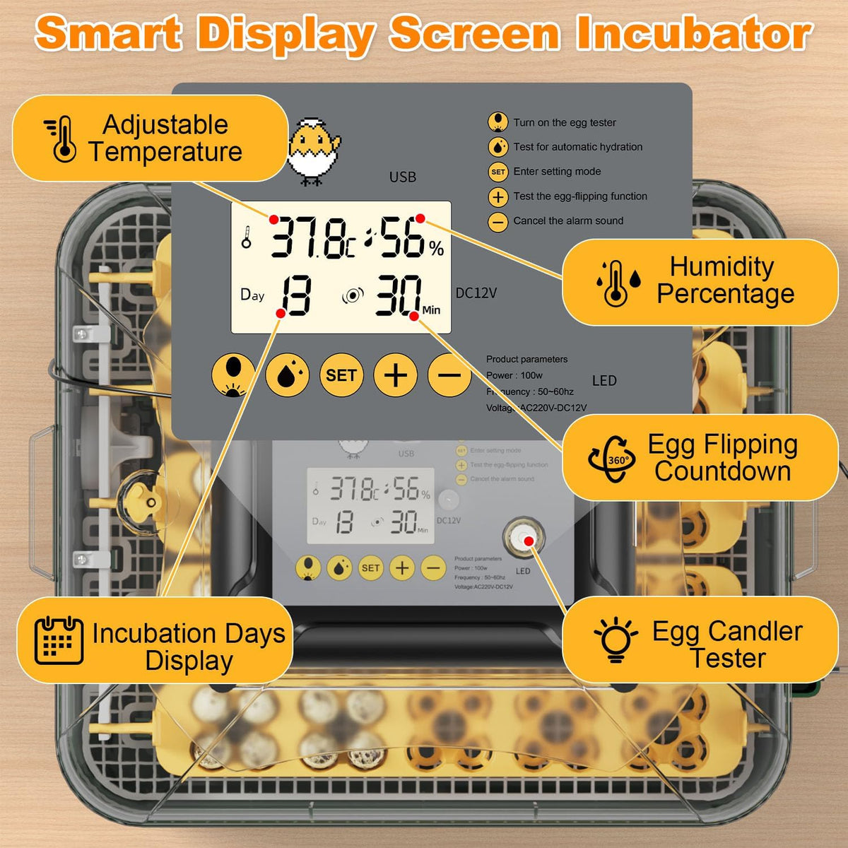 125 Egg Incubator for Hatching Eggs with Automatic Egg Turning, Temperature & Humidity Display, Hatch Day Countdown