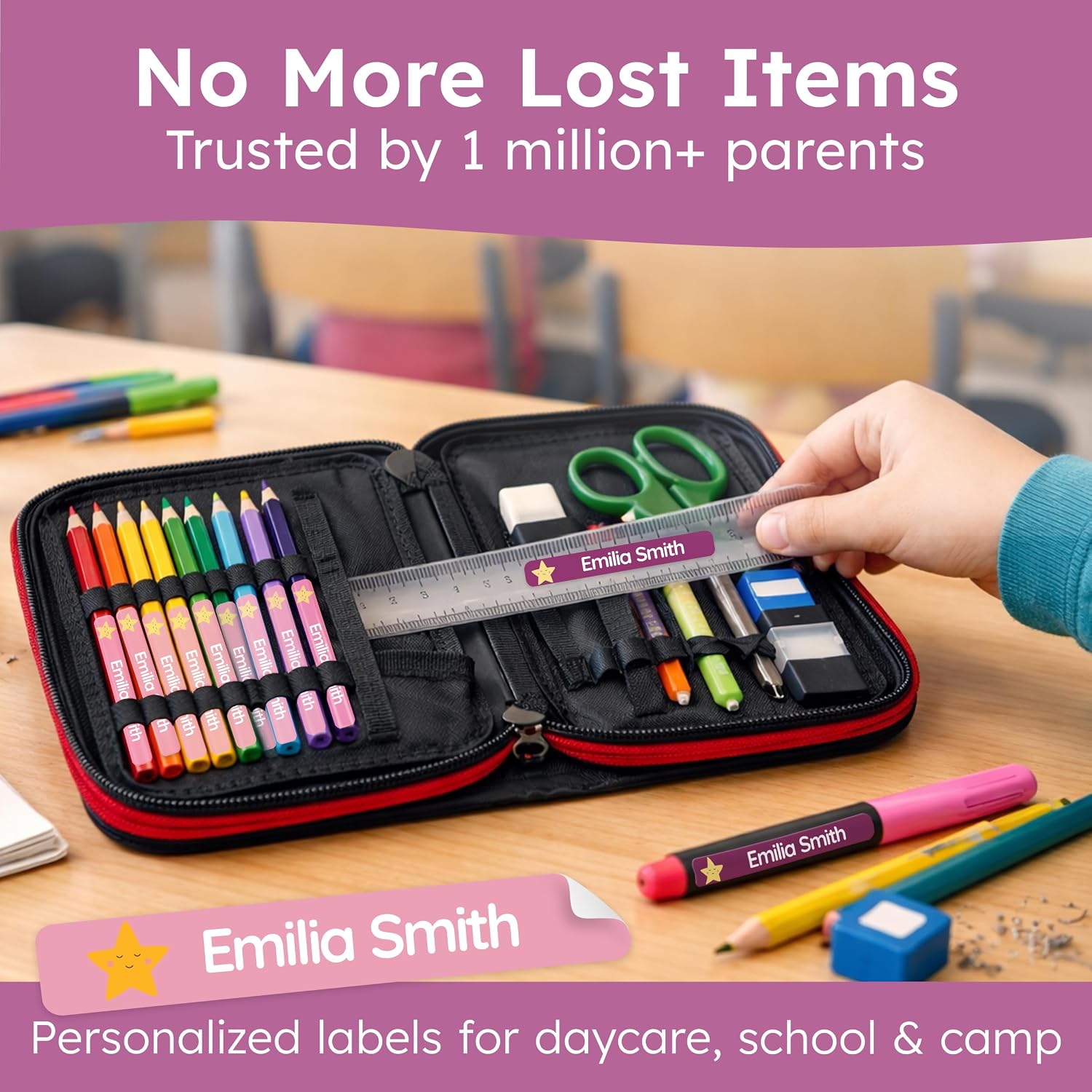 Personalized Kids Name Labels for Pencils Pink [75pcs] - Waterproof Name Stickers for School & Daycare - Pencil