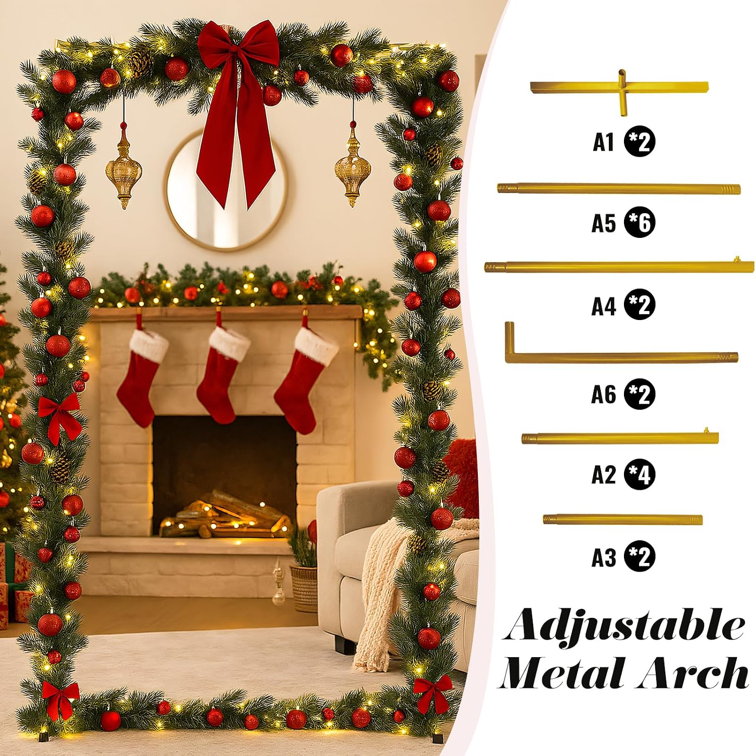 Metal Wedding Arch Backdrop Stand 6.6x3.3 FT Gold Square Balloon Arch Frame for Ceremony Party Birthday Bridal Baby