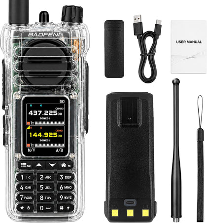 SW-9 Transparent Dual Band Handheld Ham Radio, VHF UHF | NOAA Weather, Bluetooth App Programming, Two Way Radio, Air