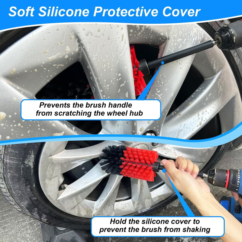 Wheel Brush Kit, Soft Drill Wheel Cleaner Brush, No Scratches Highly Dense Car Cleaning Brush Set for Wheels, Rims