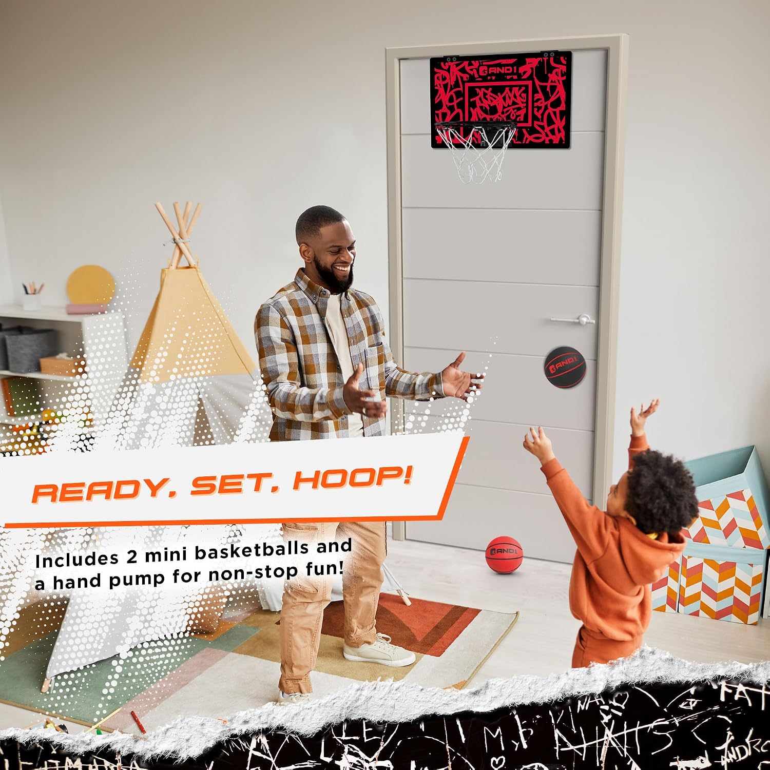 Over the Door Mini Basketball Hoop: 18x12 Shatterproof Backboard, 2 Mini Basketballs, and Hand Pump Included
