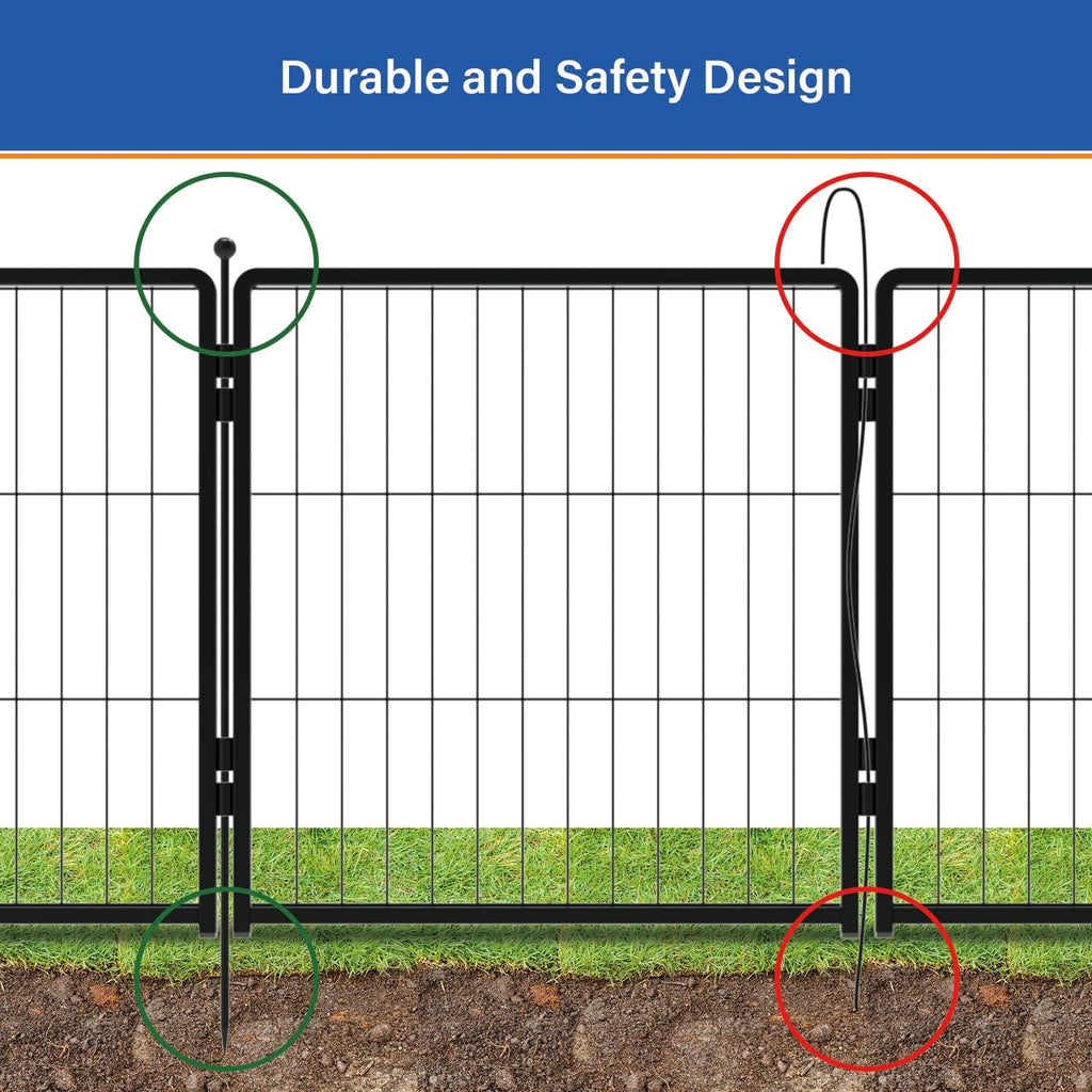 Dog Playpen 42 inch 8 Panels for Indoor & Outdoor Use – Heavy-Duty Metal Pet Fence with Ground Stakes, Rounded Ball